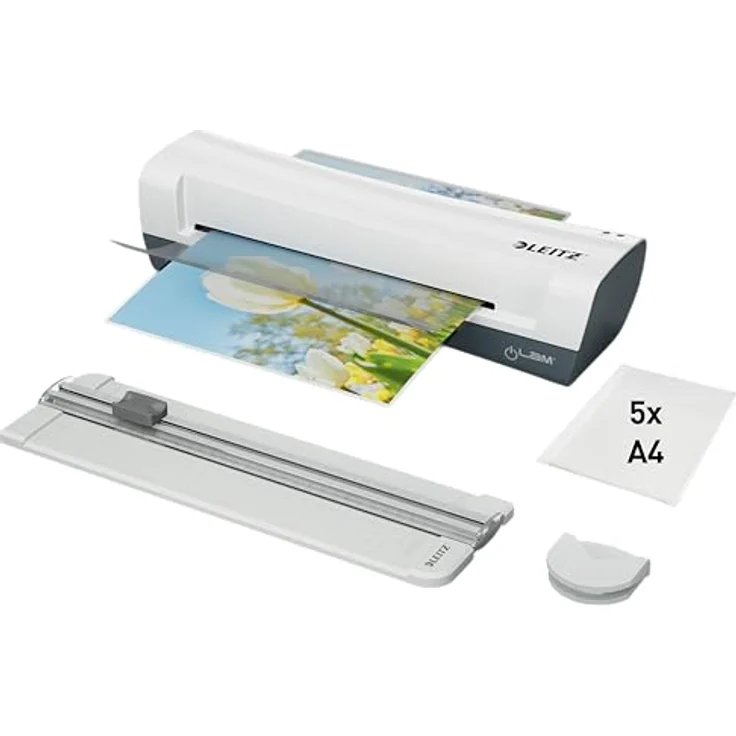 Leitz iLAM Home 4-in-1 A4 Laminiergerät-Set, Heißlaminiergerät mit 5 Laminierfolien, ideal für Zuhause, Büro & Schule, Weiß – Bild 1