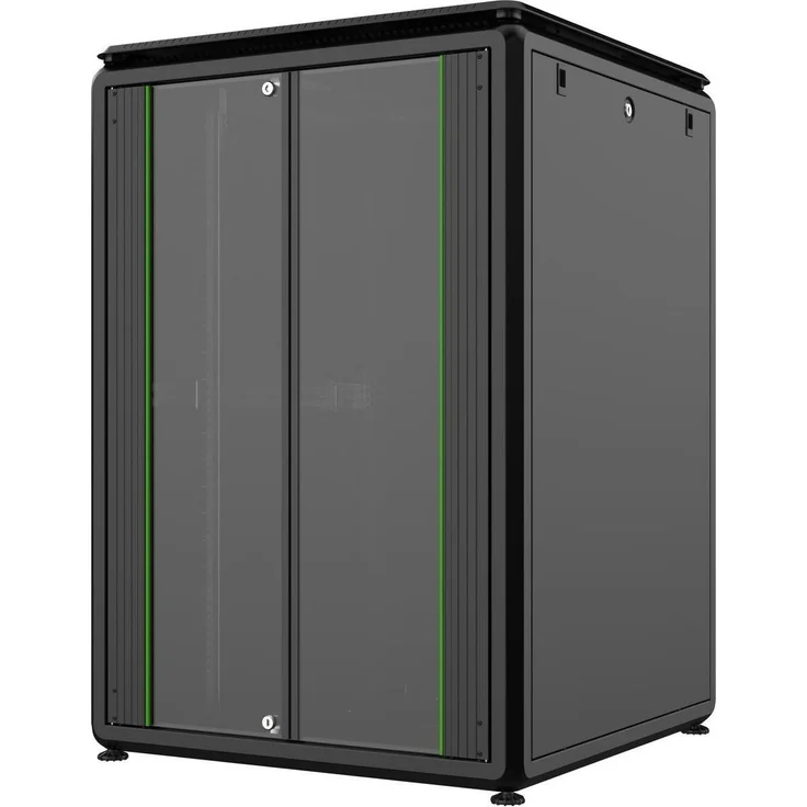 Logon RDL22U88BL, 22 HE 19 Zoll Serverschrank mit 600 kg Tragfähigkeit, abnehmbaren Seitenteilen und Schwarz
