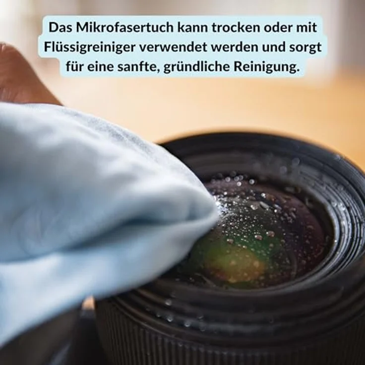 LENS-AID Mikrofaser Reinigungstuch mit Aufbewahrungsbeutel und Karabiner, für Kamera, Objektiv, Display, Notebook, Smartphone und Brillen, waschbar und fusselfrei – Bild 5