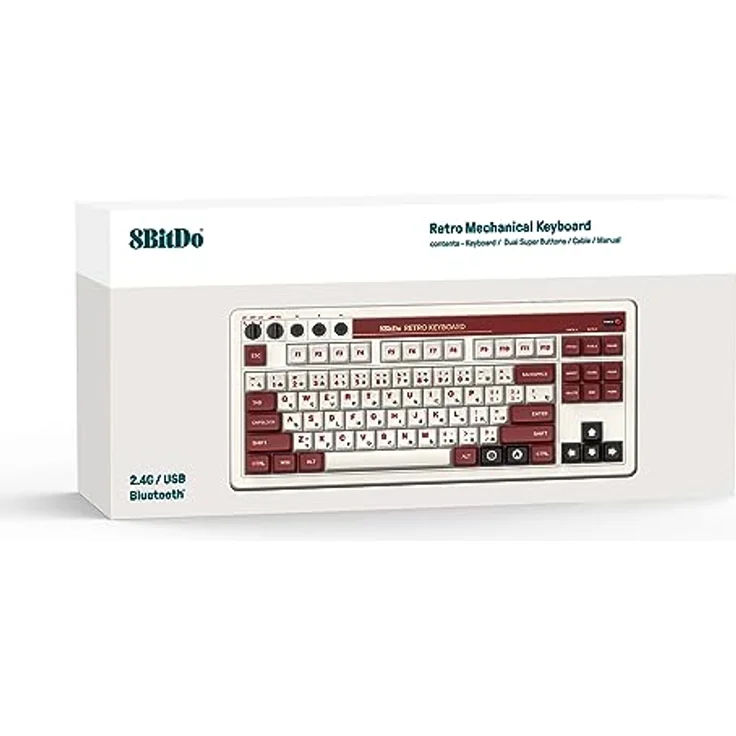 8BitDo Retro Mechanische Tastatur (Fami Edition), 87-Tasten-Layout, Kailh Box Switch V2 Weiß, Dual Super Buttons, Bluetooth, 2,4G, Hot-Swap-fähig - UK – Bild 4
