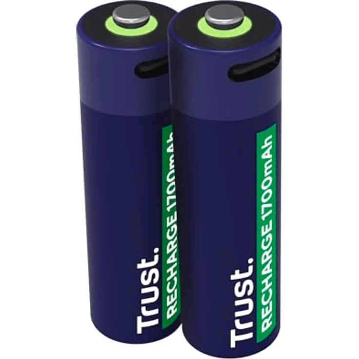 Trust 25584 Wiederaufladbarer Akku AA, 2er-Pack mit 1700 mAh, blaue/grüne Ausführung, USB-C Aufladung – Bild 6
