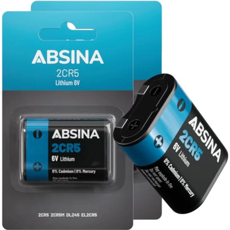 ABSINA 2x 2CR5 Batterien 6V Lithium, langlebig & temperaturfest von -40°C bis +60°, ideal für Kamera und Blitzgeräte – Bild 1