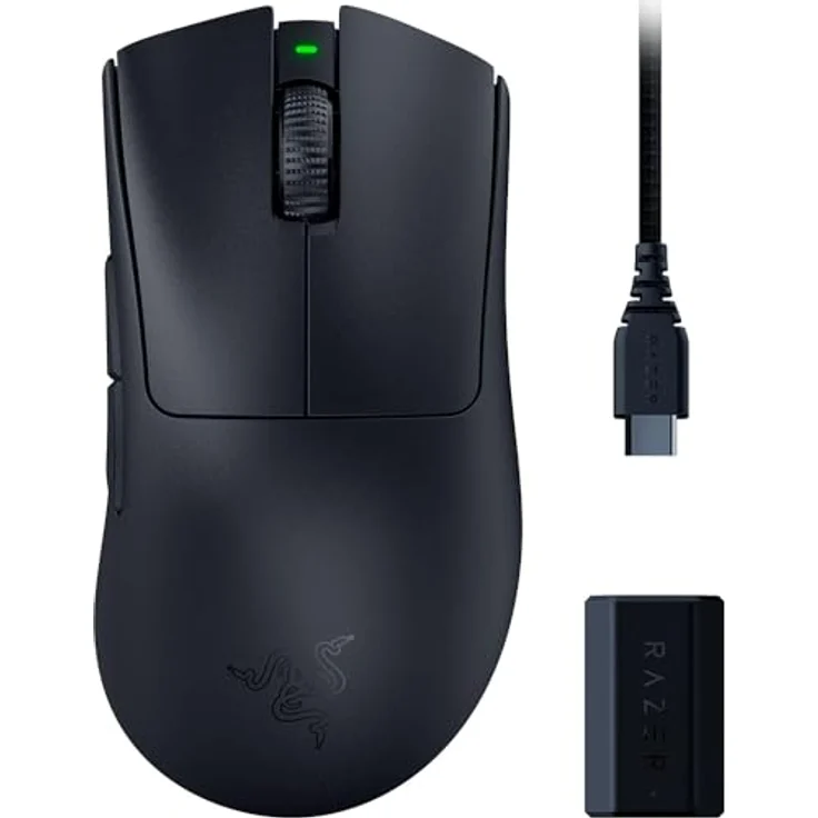 Razer DeathAdder V3 Pro + HyperPolling Wireless-Adapter - Ultra leichte E-Sport-Maus mit echten 8K Hz kabelloser Abtastrate (63 gr, Optischer Focus Pro 30K, Optische Switches 3. Gen) Schwarz – Bild 1
