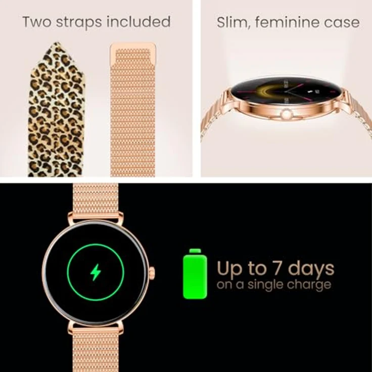 FOREVER Smartwatch Lucca, elegante Damen-Smartwatch in Roségold, wasserdicht IP68, 1,43" AMOLED-Display, Bluetooth-Anrufe, Gesundheitsmonitor, über 100 Sportmodi, zwei Armbänder, iOS/Android – Bild 2