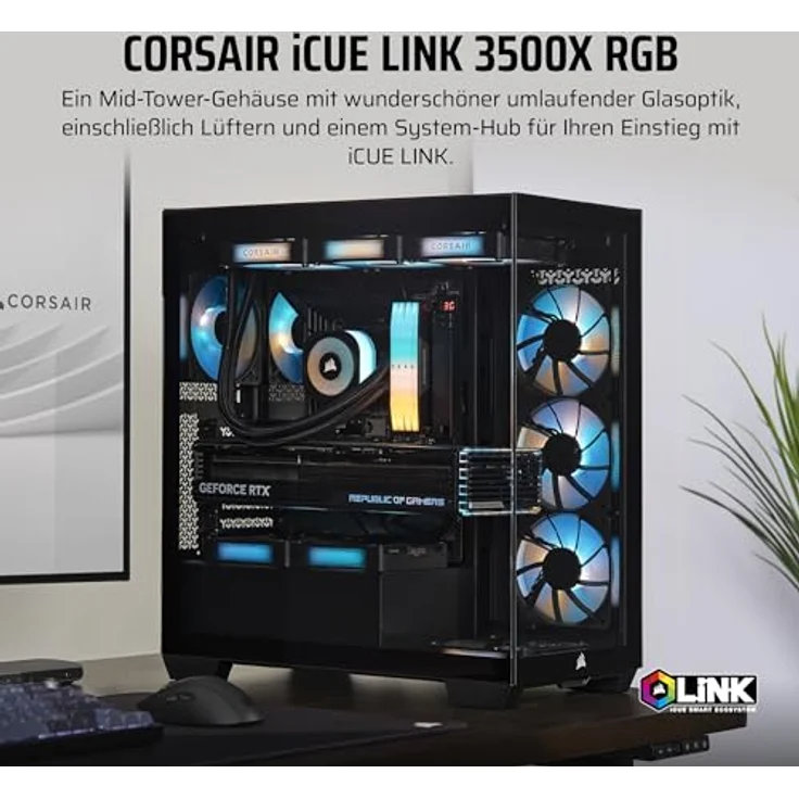 Corsair iCUE LINK 3500X RGB Mid-Tower ATX PC-Gehäuse - Gehärtetes Panorama-Glas - Umgekehrte Verbindung Motherboard-Kompatibel - Schwarz – Bild 2