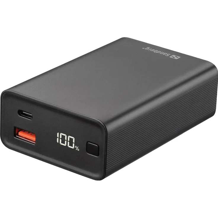 Sandberg Travel Powerbank 20000 PD65W, Schnellladefunktion, USB-A und USB-C PD 65W, Schwarz