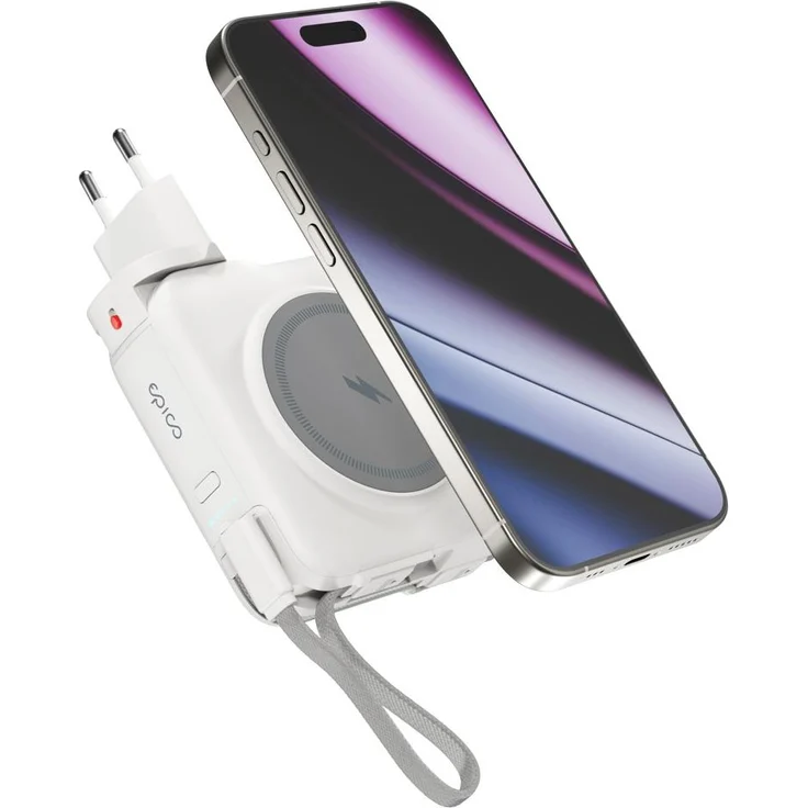 Epico Travel UltraPack 3in1 Power Bank und Wandladegerät, 10.000mAh, kabellos, mit Qi2 und MagSafe, Weiß