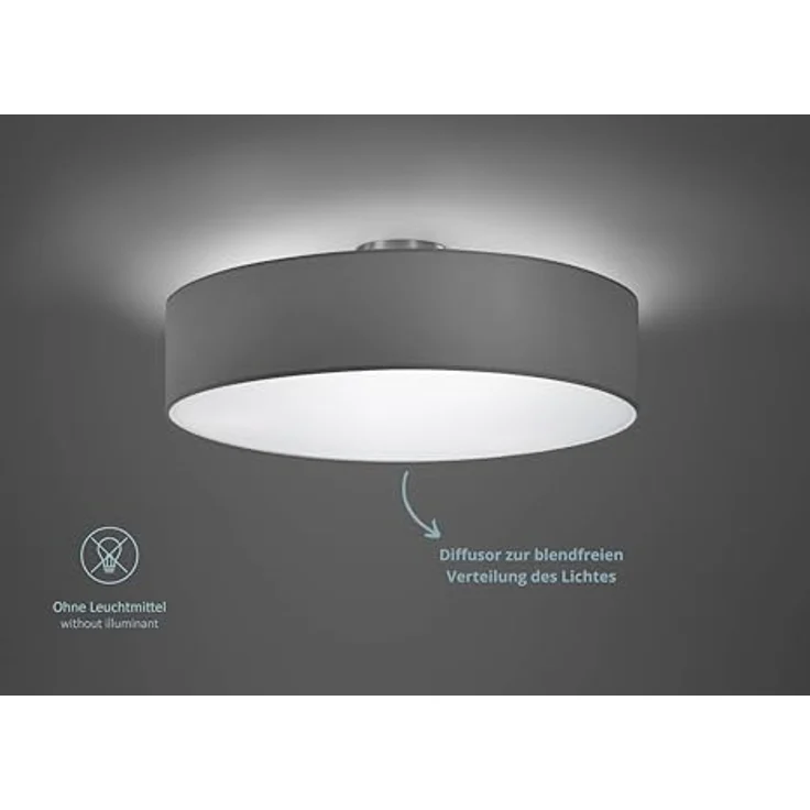 Lightling Deckenleuchte Sleepling Hotel Serie in nickel matt, Stoffschirm anthrazit, 3 x E27 max. 60W, ø 50 cm, Höhe: 20.5 cm – Bild 2