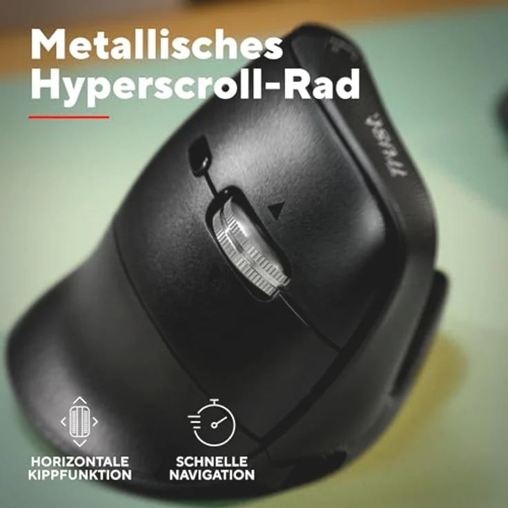 Trust Vyran, Kabellose Ergonomische Maus mit Ultraschnellem Scrollrad, Bluetooth + 2.4GHz, Leise Tasten, 85% Recyclingkunststoff, Schwarz – Bild 4