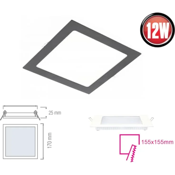 ENERGMiX Eckige LED Einbauleuchte slim Panel in schwarz|170 x 170 x 22mm|12 Watt|1020 Lumen|Neutralweiß (4000 K) – Bild 2