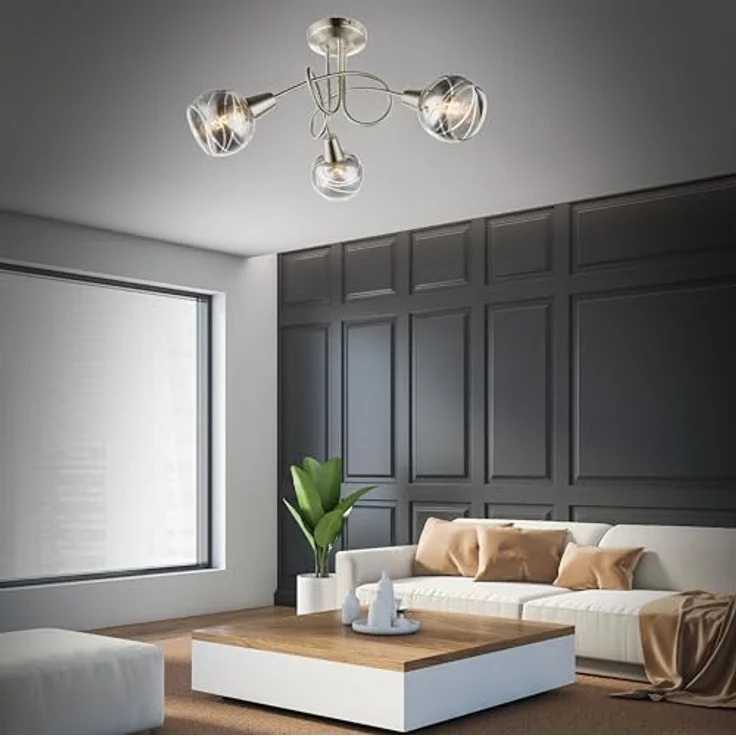 Trango 3-flg. Deckenleuchte 1010-38SD Edelstahl-Optik schwenkbar *WOW* inkl. 3x 3-Stufen dimmbar LED-Leuchtmittel 3000K warmweiß Deckenlampe mit Design rauchigen Glasschirmen Wohnzimmer Deckenstrahler – Bild 3