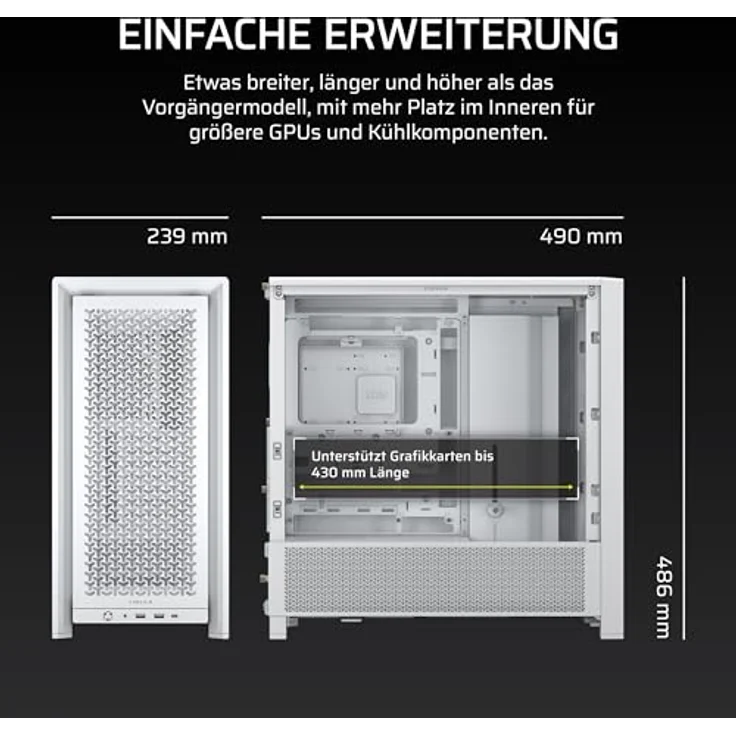 Corsair Frame 4000D RS PC-Gehäuse, Midi-Tower, E-ATX, Tempered Glass - weiß – Bild 10