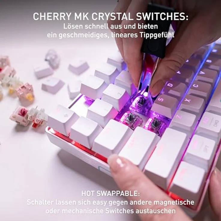 CHERRY XTRFY MX 8.2 Pro TMR, Wireless Gaming-Tastatur mit Tenkeyless Design, CHERRY MK Crystal Switches, 2,4 GHz Funk, Bluetooth und kabelgebunden, PBT-Tastenkappen – Bild 4