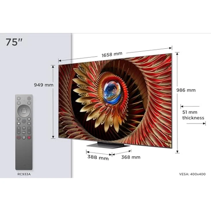 75" TCL 75C8K, 4K QLED Mini-LED Fernseher 144 Hz, HDR10+/Dolby Vision IQ, Google TV, UHD Upscaling, Smart TV, Sprachsteuerung – Bild 2