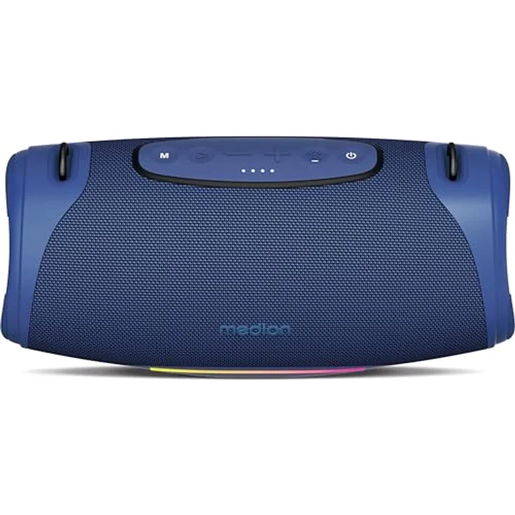 MEDION P61762 tragbarer Bluetooth Lautsprecher (Akku, Bass Boost, RGB Lichteffekte, IPX7 Wasserschutz & robust, integrierte Powerbank, 2X 25 W RMS) Blau – Bild 3