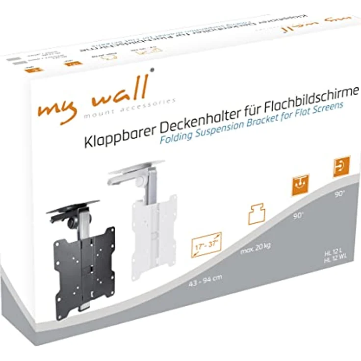 mywall HL12WL TV Wand-/-Deckenhalterung 43,2cm (17") - 94,0cm (37") zum Unterbau unter Hängeschränken Einbau in Wohnwagen Installation unter Schrägdecken Neigbar + Schwenkbar Tragkraft 20 kg – Bild 2