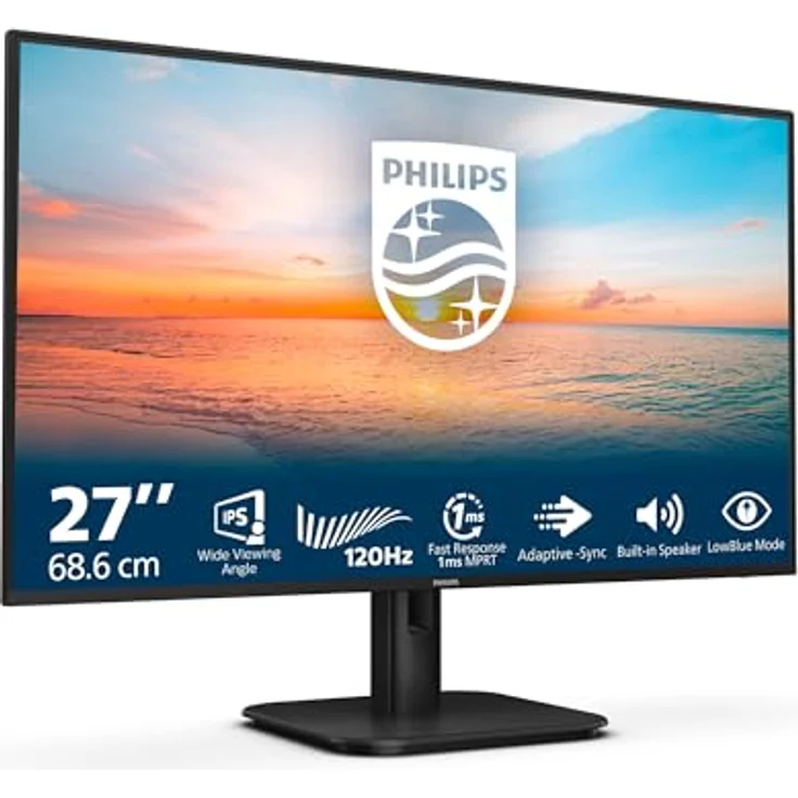 Philips 27E1N1200A, 27 Zoll Full HD Monitor mit 120 Hz, Adaptive Sync und Lautsprechern, schwarz – Bild 1