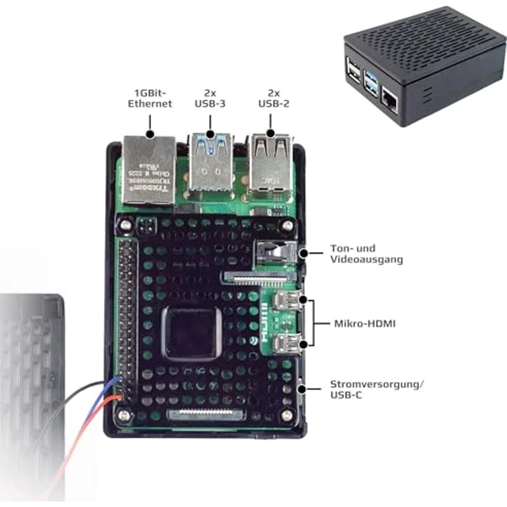 BerryBase Raspberry Pi 4B Model B, 8GB Basic Kit mit ARM Cortex-A72, 4K Doppelausgabe und Acrylgehäuse – Bild 3