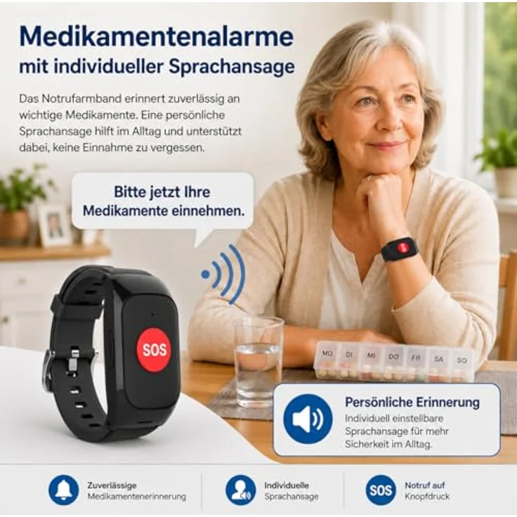 NikuTRAX SOS One Protect – GPS-Notrufarmband für Demenz & Senioren, 4G/LTE, automatische Sturzerkennung, IP67 wassergeschützt, großer SOS-Knopf – Bild 2