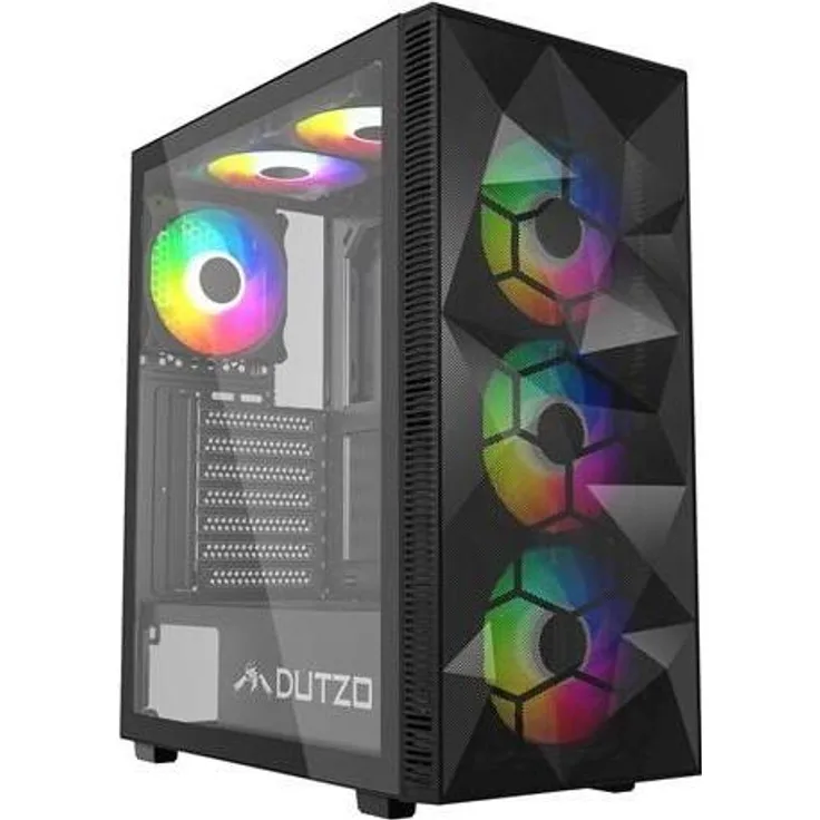 Dutzo C331 PWM ARGB, Miditower PC Gehäuse in Schwarz mit Seitenteil aus Sicherheitsglas, 3x 120-mm-PWM-ARGB-Lüfter, ATX/Micro ATX/Mini-ITX Unterstützung