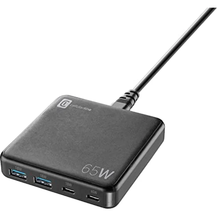 cellularline - Multipower Desk 65W - 4 Anschlüsse Gan 65W - Gesamtausgang 65W - 2 USB 18W Anschlüsse, 1 18w USB -C -Anschlüsse und 1 65W USB -C -Anschluss - ideal für Laptop -Tablet -Smartphones – Bild 1