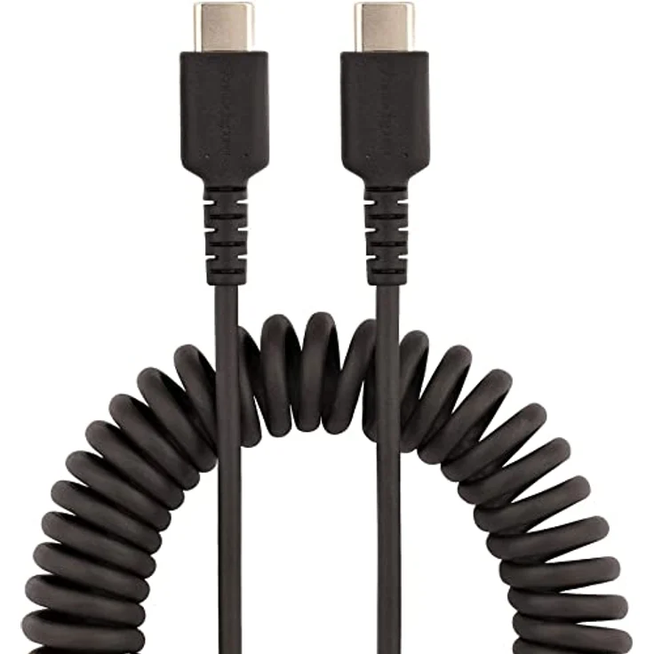 StarTech.com 50cm USB C auf USB C Kabel, hochbelastbares Spiralkabel zum Laden und Synchronisieren, USB C 2.0 Kabel, robuste Aramidfaser, Schnellladekabel mit EMI Schutz, schwarz (R2CCC-50C-USB-CABLE) – Bild 2