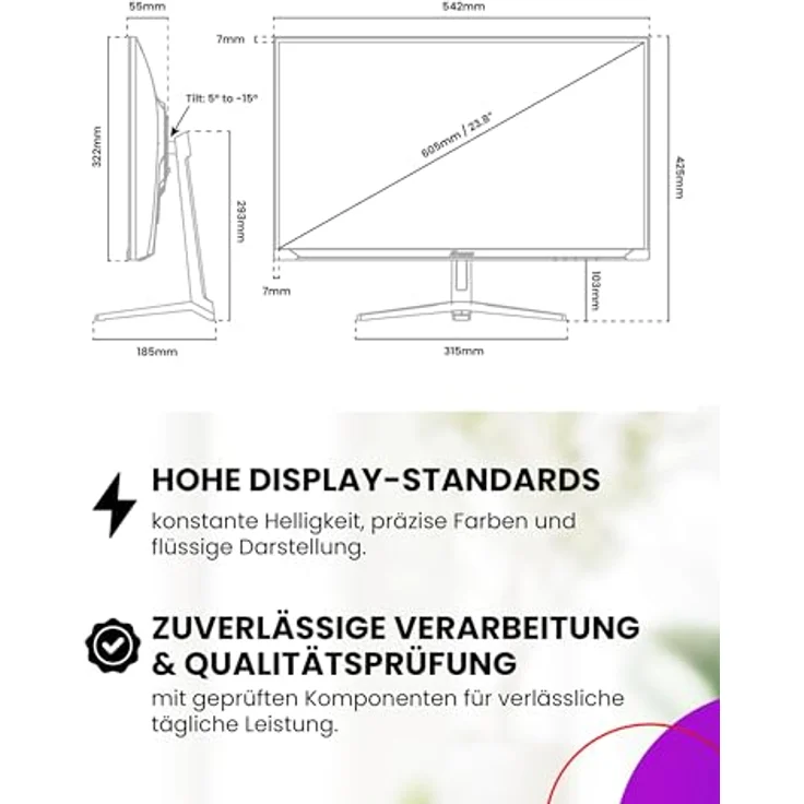Arozzi Nova Gaming Monitor, 24" IPS 200Hz Full HD 1080p, Adaptive Sync, HDR10, flimmerfrei, 99% sRGB, rosa – Bild 4