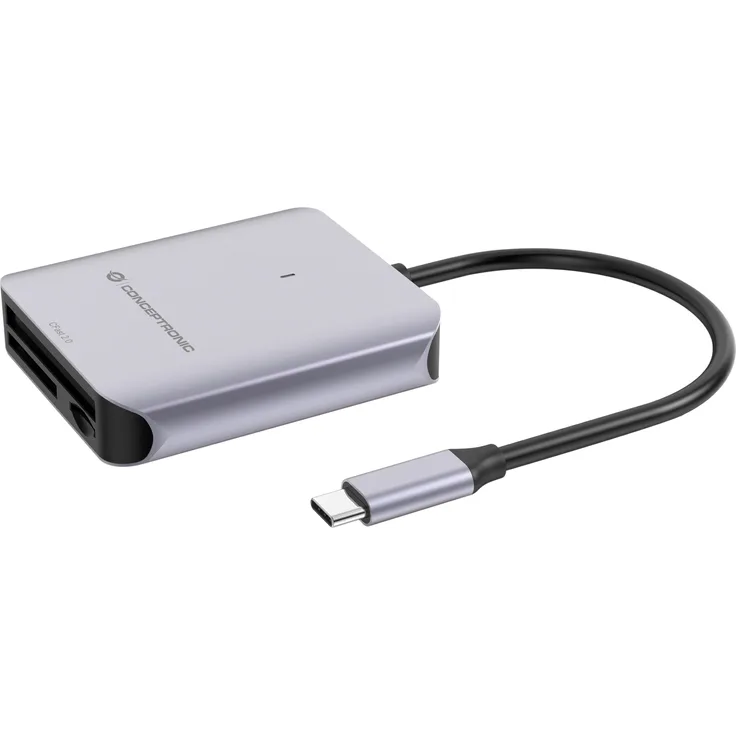 Conceptronic CFast SD/TF 4.0 UHS-II Kartenlesegerät, USB 3.2 Gen 2, graue Farbe, 3-in-1 mit 10 Gb/s Übertragungsgeschwindigkeit