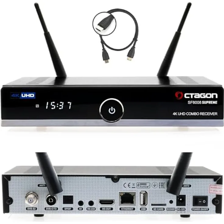 Octagon SF8008 V3 Supreme UHD 4K Combo-Receiver, 256GB SSD, DVB-S2X & DVB-C/T2, Dual-WiFi, Linux E2 & Define OS, Schwarz