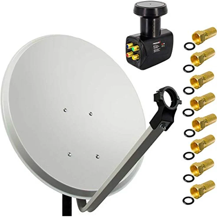PremiumX SAT Anlage 80cm Aluminium Antenne in Hellgrau mit Quad LNB und 8x F-Stecker – Bild 1