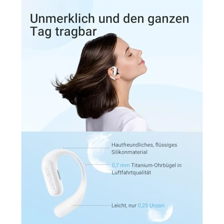 ACEFAST AceFit Air Open Ear Kopfhörer, Bluetooth 5.4, ultradünn, kraftvoller Sound, klare Anrufe, Touch-Steuerung, IP54, Weiß – Bild 3