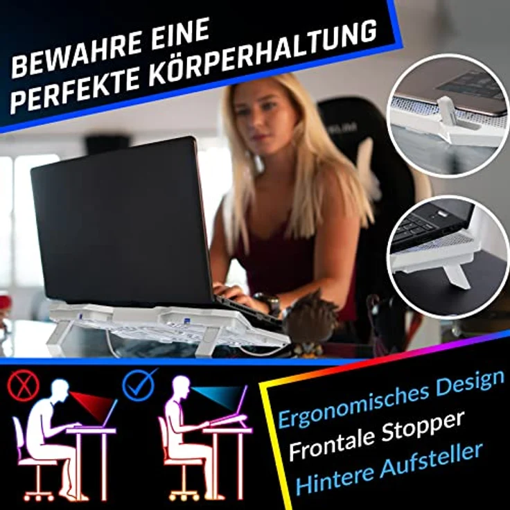 KLIM® Wind Laptop Kühler, USB Powered, 4 leistungsstarke Lüfter, stabil und leise, für PC, Mac, Xbox, PS4, 15-17 Zoll, Weiß – Bild 5