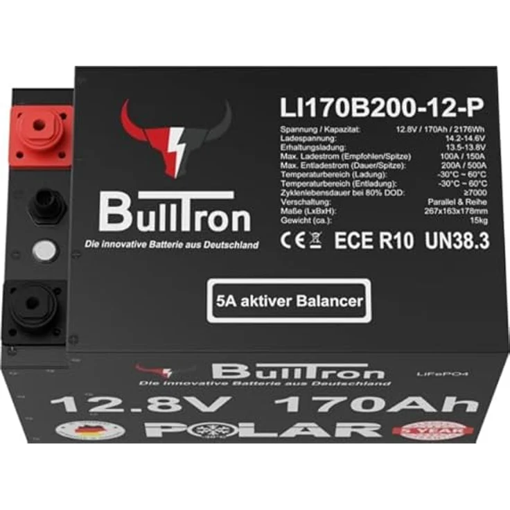 BullTron LI170B200-12-P, 170Ah LiFePO4 Akku mit Smart BMS, Bluetooth App und Heizung, IP65, 12.8V – Bild 2