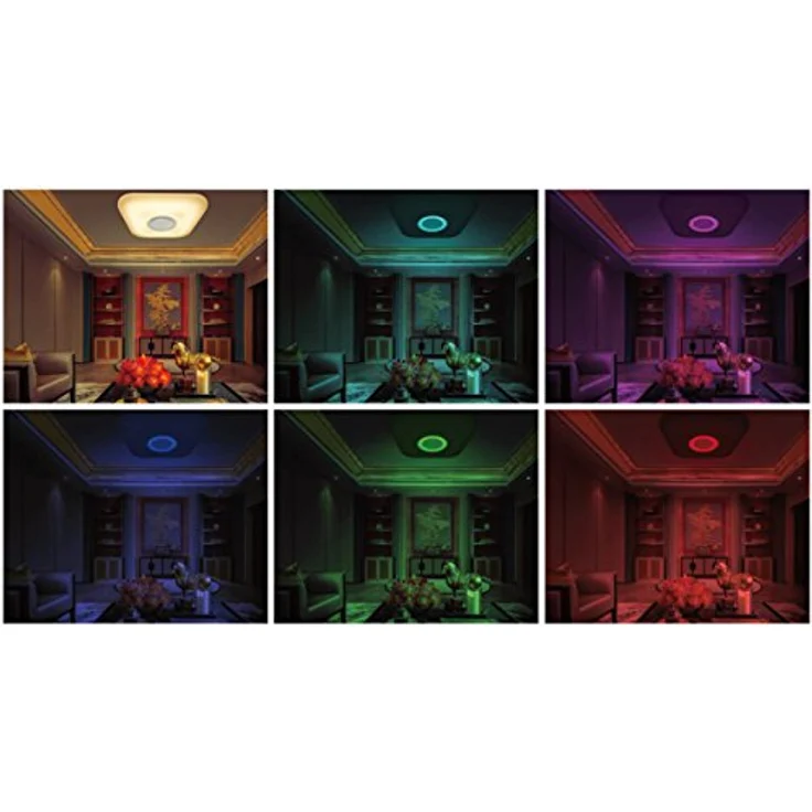 Trango 3099 dimmbare 24 Watt LED-Deckenleuchte inkl. Bluetooth-Lautsprecher & RGB-Ambientebeleuchtung, Sternenhimmel-Effekt, weiß – Bild 2