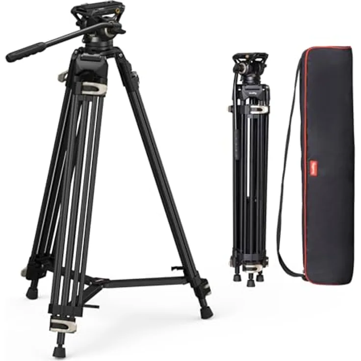 SmallRig 3751 Heavy Duty Fluidkopf Stativ AD-01, belastbar bis 8 kg, höhenverstellbar von 85-186 cm, Aluminiumlegierung