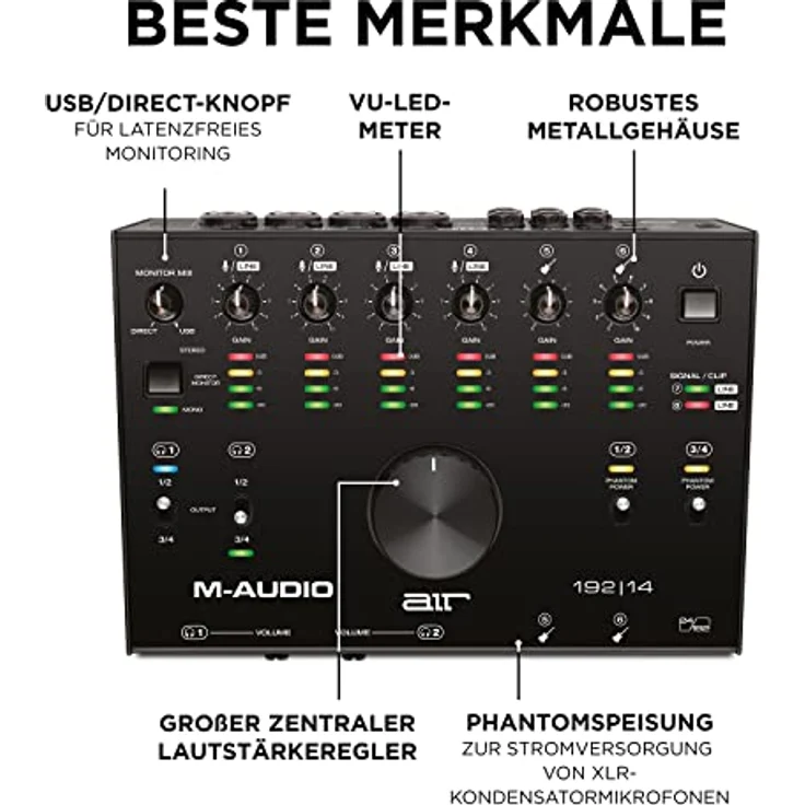 M-Audio AIR 192 | 14 - 8-in-4-out USB Audio- - MIDI-Schnittstelle mit ProTools und Ableton Live Recording Software mit Studio-Effekten und Instrumenten - Preisvergleich – Bild 4