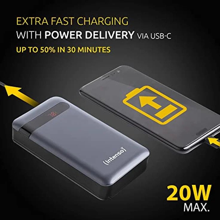 Intenso Powerbank PD 20000 - externer Akku mit Power Delivery & Quick Charge 3.0 (20000mAh, geeignet für Smartphone, Tablet, MP3 Player, Digitalkamera), Anthrazit – Bild 3