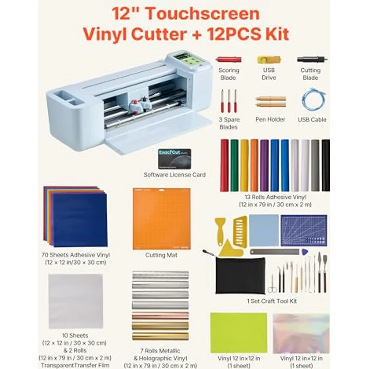 VEVOR Vinylschneidemaschine 30 cm, Schneideplotter mit Touchscreen, inkl. Material- und Werkzeugsatz, kompatibel mit Mac/Windows/Android/iOS für Bastelarbeiten und Karten – Bild 2