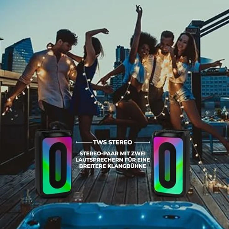 Defender Global Defender Concerto Bluetooth Lautsprecher - Leistungsstarker Boombox mit Bluetooth 5.3, FM-Empfänger, LED-Beleuchtung, Karaoke-Funktion, Tragbar (Schwarz) – Bild 3