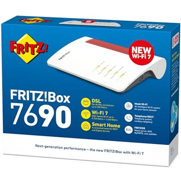 AVM FRITZ! Box 7690 International Modem Router Wi-Fi 7 Dual Band (2.4GHz, 5GHz) bis zu 7.000 Mbit/s, für FTTC VDSL, DSL und Glasfaser mit ONT, 1x 2,5GB Wan, 1x LAN 2,5GB, 2X LAN, Zigbee, Mesh, DECT – Bild 5