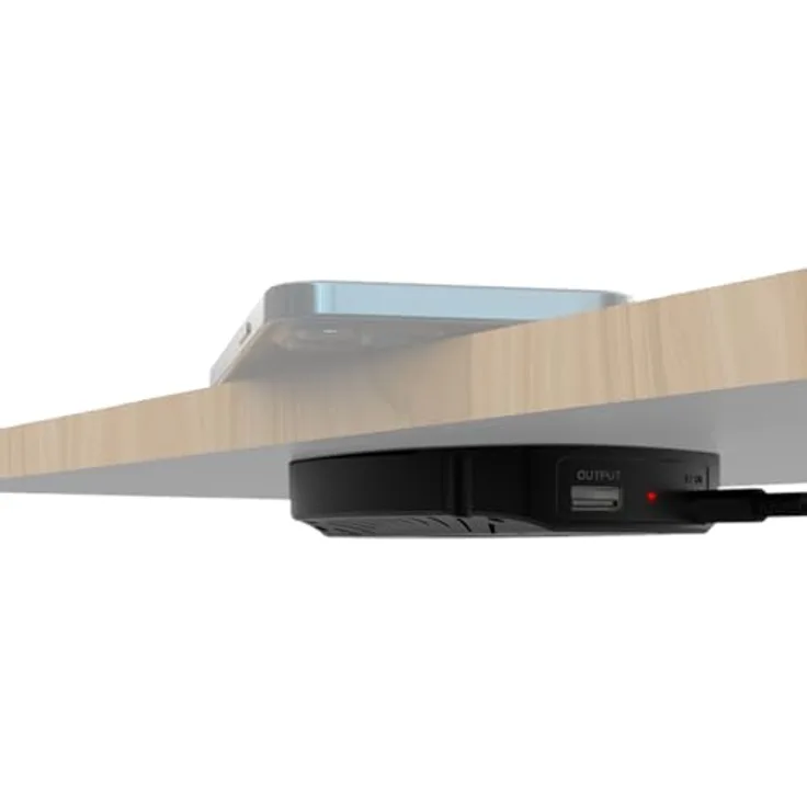 kalb DualCharge 10W Drahtlos Ladegerät, Induktionsladegerät mit 15W USB Ausgang, Unterbau bis 30 mm, unsichtbar mit Lüfter und 1200 mm Kabel