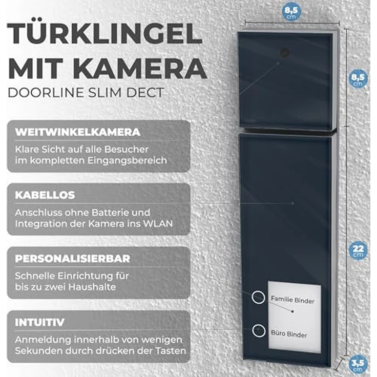 DOORLINE® Video Türklingel mit Kamera kabellos, kompatibel mit Fritz!Box, App-Steuerung, anthrazit, Made in Germany, Gegensprechanlage mit Türöffner – Bild 2
