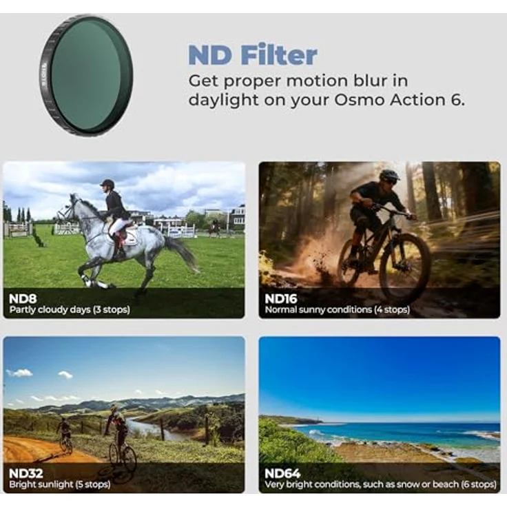 Freewell ND8, ND16, ND32, ND64 Standard-Tagesfilter-Set für DJI Osmo Action 6, 4er-Pack ND-Filter für flüssigere Videos und Überbelichtungskontrolle – Bild 3