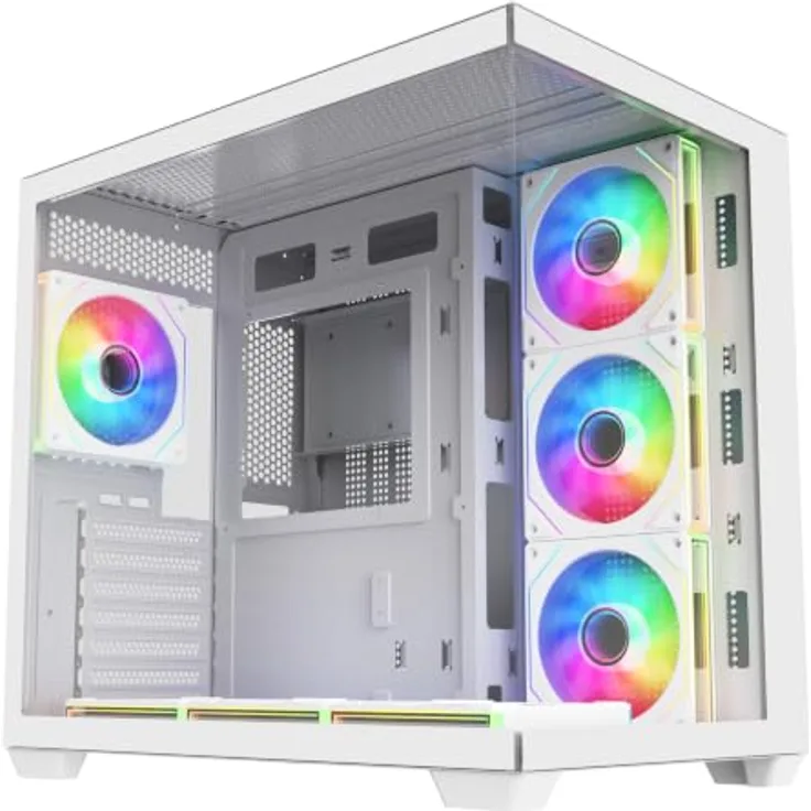 FSP M341-WA Gehäuse Midi Tower, Weiß ARGB, Unterstützung für ATX, mATX, Mini-ITX, mit gehärtetem Glaspanel und verbessertem Kabelmanagement