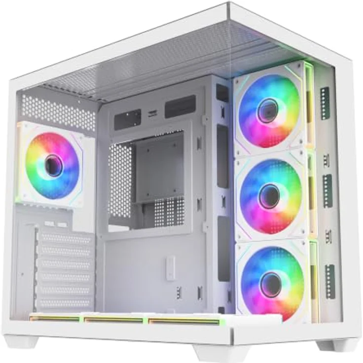 FSP M341-WA Gehäuse Midi Tower, Weiß ARGB, Unterstützung für ATX, mATX, Mini-ITX, mit gehärtetem Glaspanel und verbessertem Kabelmanagement – Bild 1