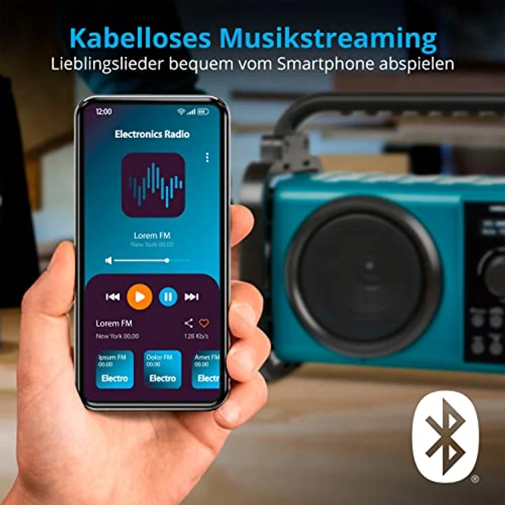 MEDION E66877 DAB+ Baustellenradio (Robustes Gehäuse, Spritzwassergeschützt (IP44), Bluetooth 5.0, PLL UKW Radio, LED-Arbeitslicht, Akku- und Netzbetrieb) blau – Bild 4