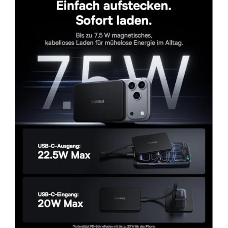 Baseus Picogo Air AM71, Ultra Slim 5000mAh MagSafe Powerbank mit USB-C und 22.5W Fast Charging, CCC zertifiziert, kompatibel mit iPhone 17/16/15/14/13/12 – Bild 4