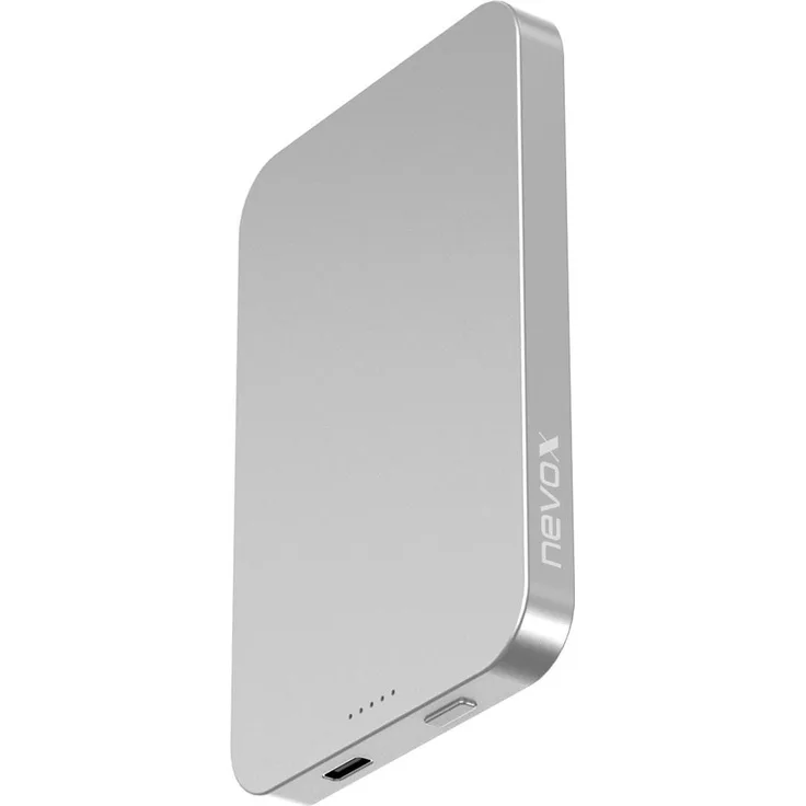Nevox Power Bank 5000 mAh, 15 W, magnetisches Laden für MagSafe, Weiss/Silber