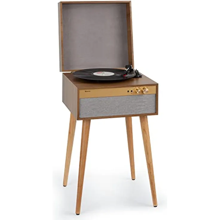 Auna Plattenspieler mit Bluetooth & Standfüßen, Retro-Schallplattenspieler mit rauschfreiem Lautsprecher und Bluetooth-Verbindung, Schwarz