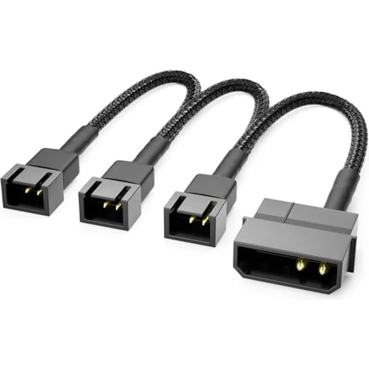 deleyCON 20cm 4-Pin Molex 5V auf 3x3-Pin Lüfterkabel Schwarz - Lüfteradapter für Prozessor- und Gehäuselüfter, Flexibles 20cm Kabel, Zuverlässige Stromversorgung